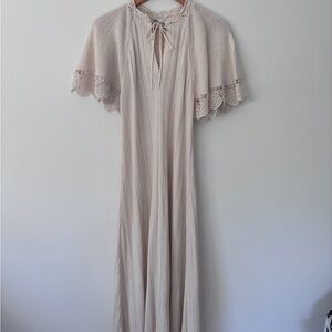 Zara Elegant Cream Knit Maxi Dress with Crocheted Lace Trim